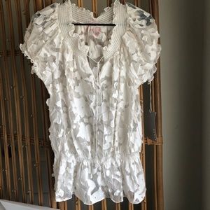 Kenar white appliqué design peplum top size L NWT